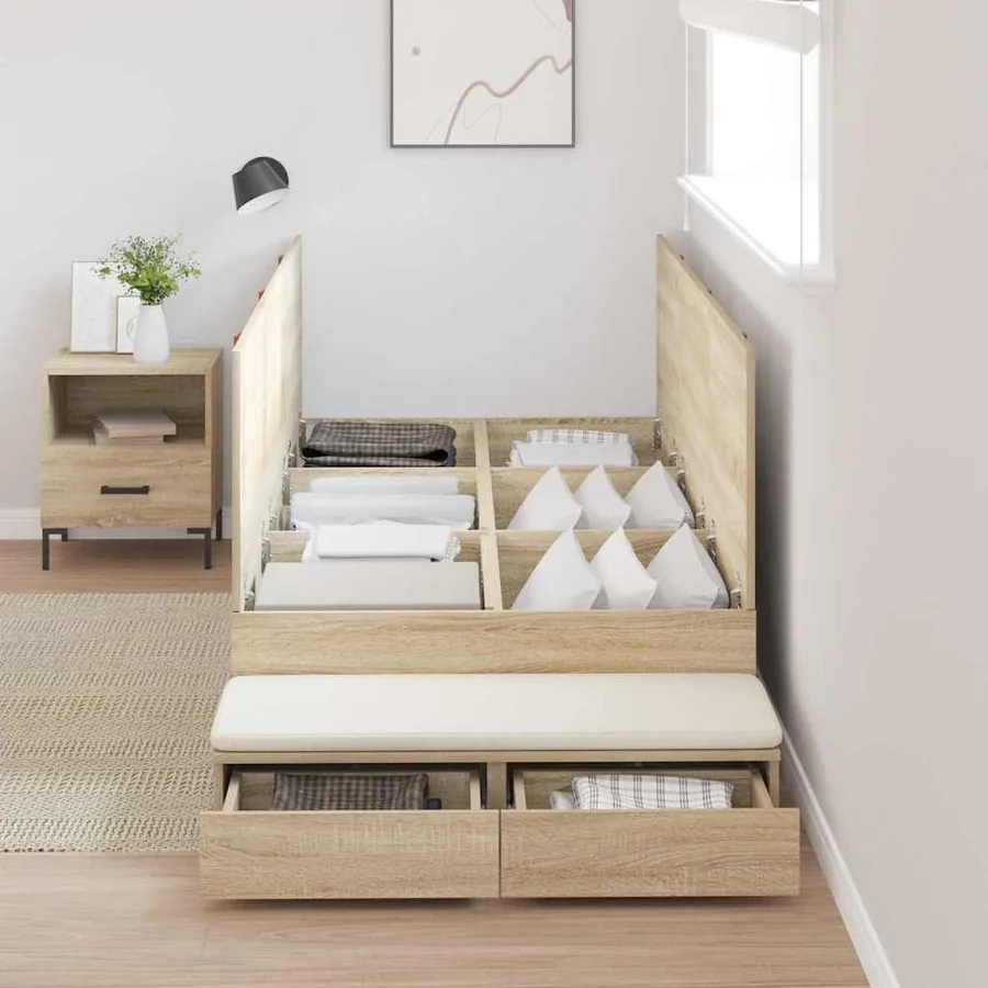 Cadre de lit avec rangement avec tiroir Chêne Sonoma 90 cm - 4