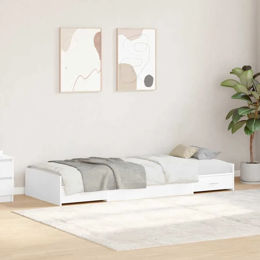 Cadre de lit avec tiroir Blanc 75 x 190 cm Bois d'ingénierie