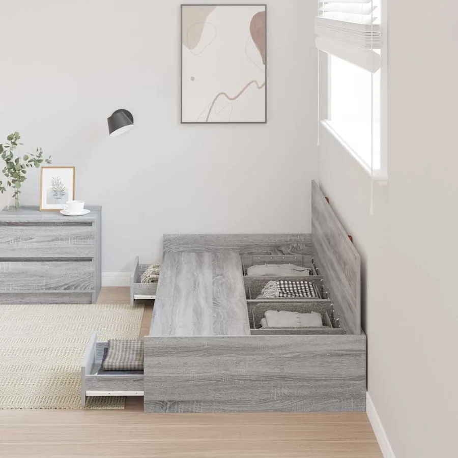 Cadre de lit Gris Sonoma 75 x 190 cm Bois d'ingénierie - 3