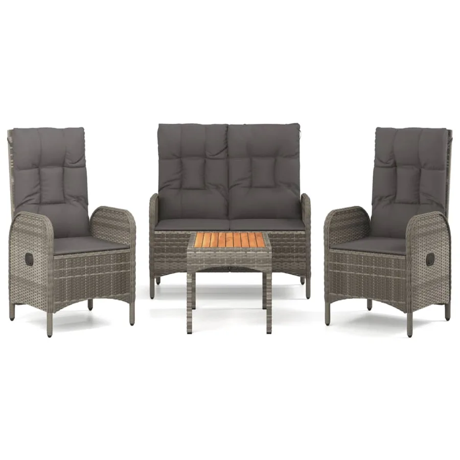 Ensemble à manger jardin 4pcs et coussins Gris Résine tressée - 2