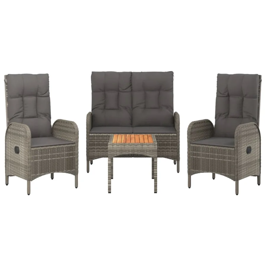 Ensemble à manger jardin 4pcs et coussins Gris Résine tressée - 3