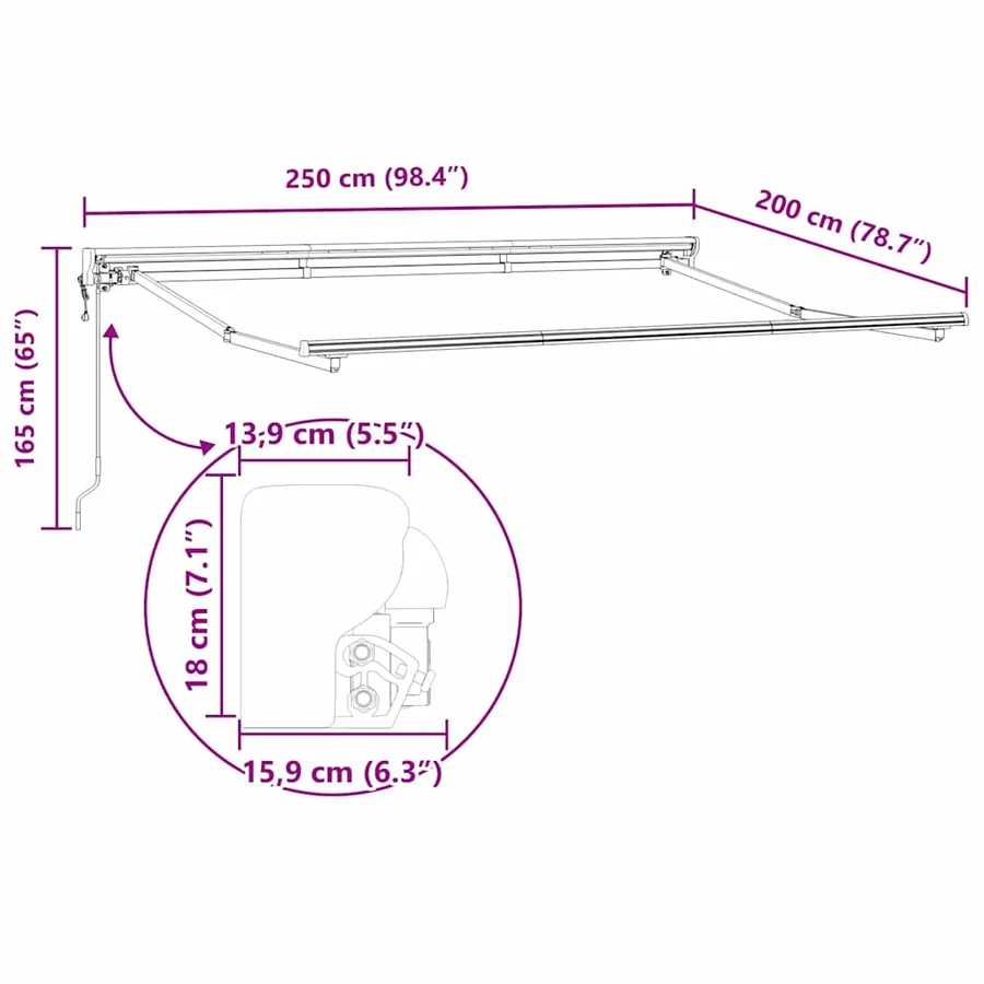 Cadre d'auvent Réglable Blanc 2,5 x 2 m Acier - 8