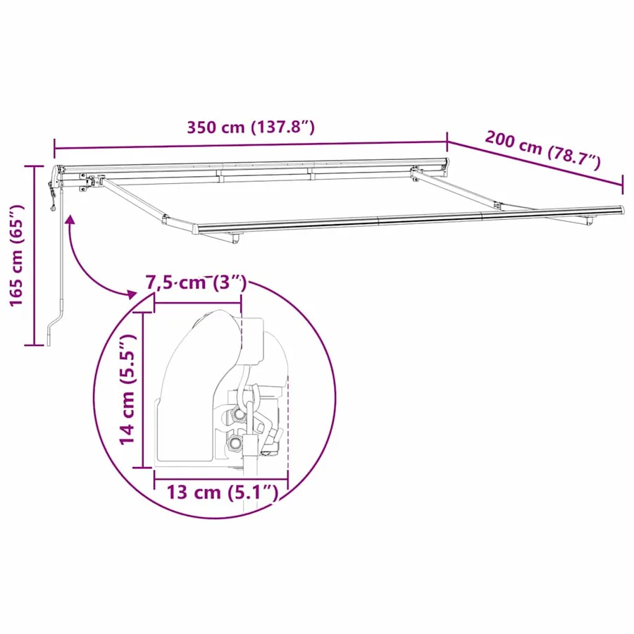 Cadre d'auvent Blanc 3,5 x 2 m Métal - 8