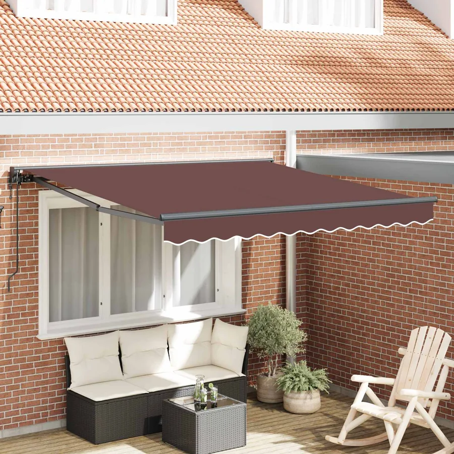 Cadre d'auvent Marron 350 x 250 cm Polyester avec revêtement PU