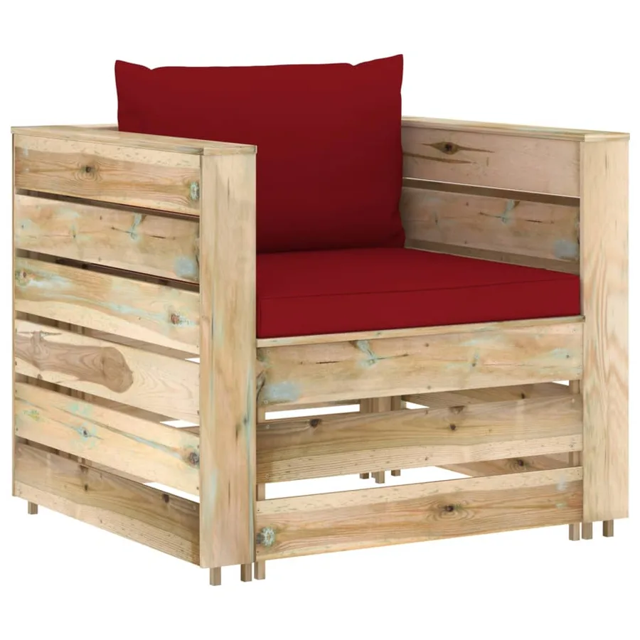 Salon de jardin 2 pcs avec coussins Bois imprégné de vert - 2