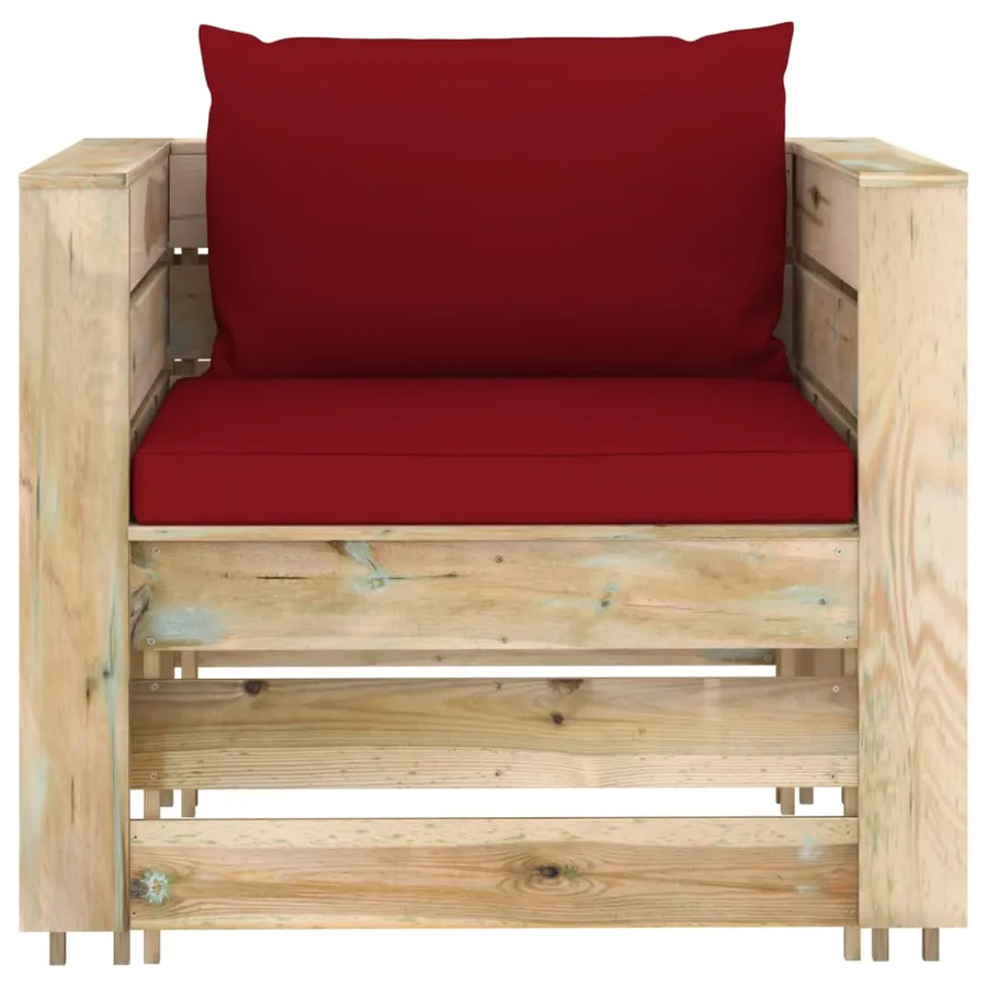 Salon de jardin 2 pcs avec coussins Bois imprégné de vert - 3