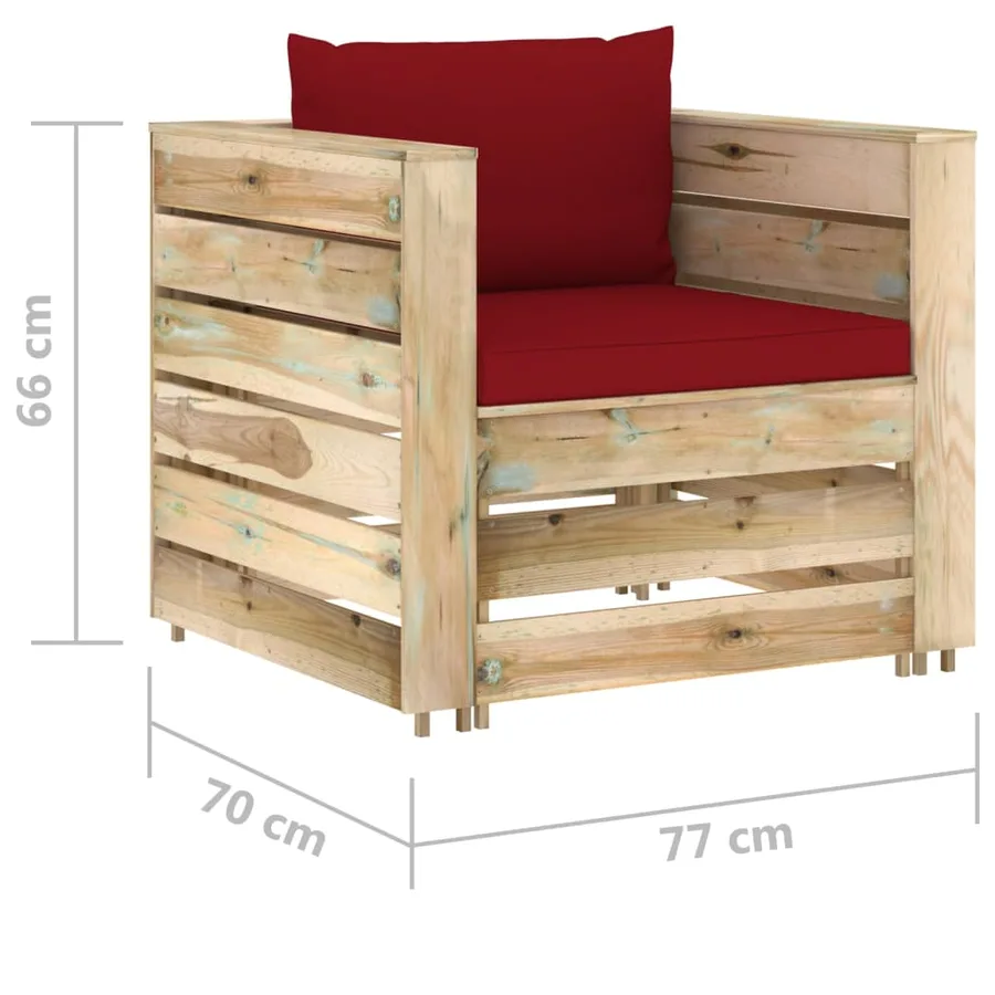 Salon de jardin 2 pcs avec coussins Bois imprégné de vert - 7