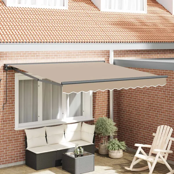 Cadre d'auvent Beige 350 x 250 cm Polyester avec revêtement PU