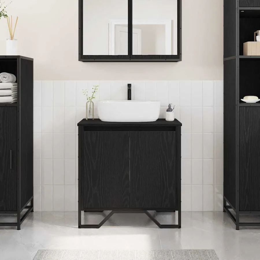 Meuble de Lavabo de Salle de Bain Chêne noir 60 x 35 x 60 cm