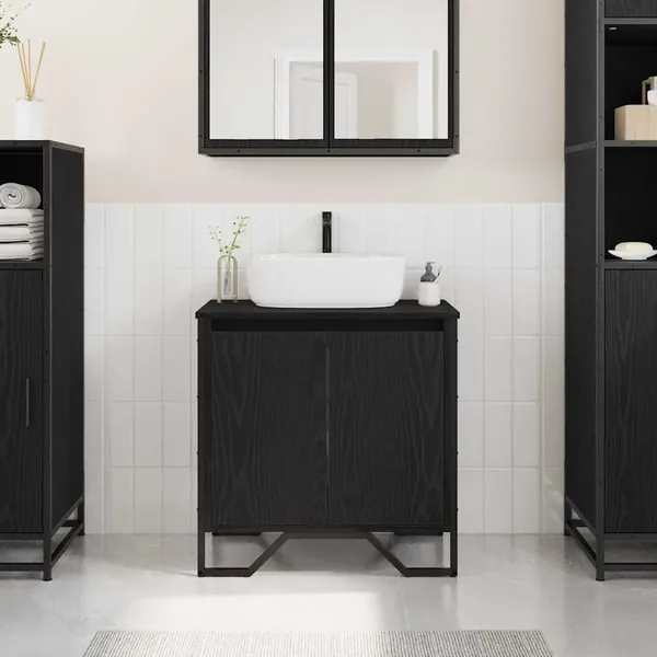 Meuble de Lavabo de Salle de Bain Chêne noir 60 x 35 x 60 cm
