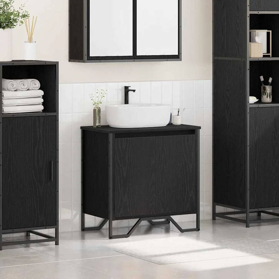 Meuble de Lavabo de Salle de Bain Chêne noir 60 x 35 x 60 cm - 4