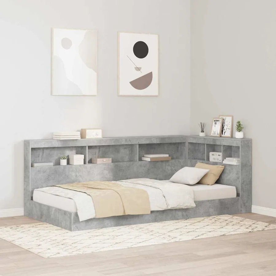 Lit Bibliothèque Gris béton 75 x 190 cm Bois d'ingénierie