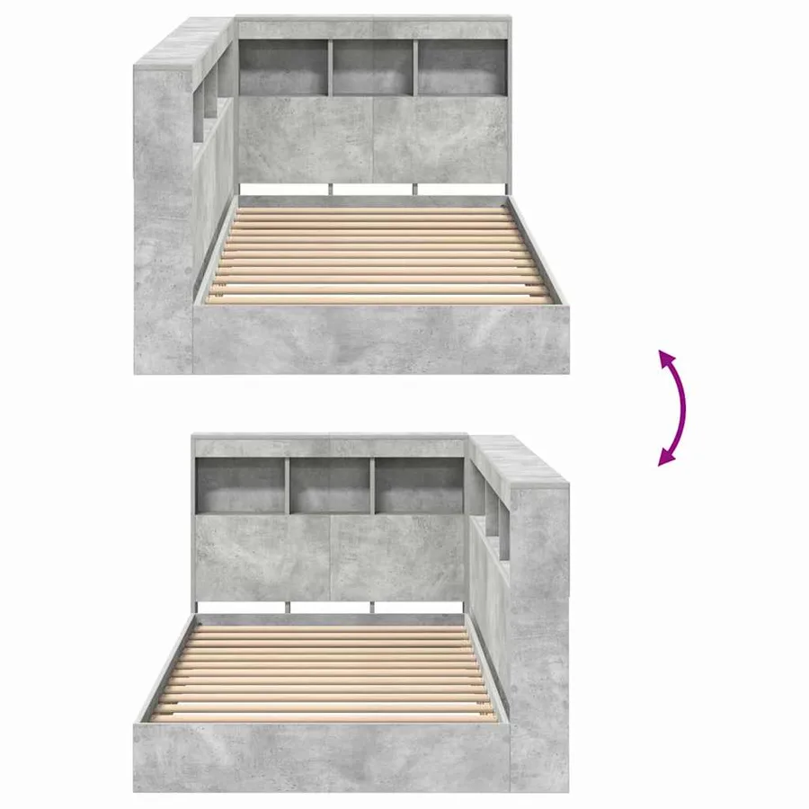 Lit Bibliothèque Gris béton 75 x 190 cm Bois d'ingénierie - 11