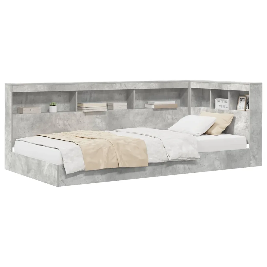 Lit Bibliothèque Gris béton 75 x 190 cm Bois d'ingénierie - 2