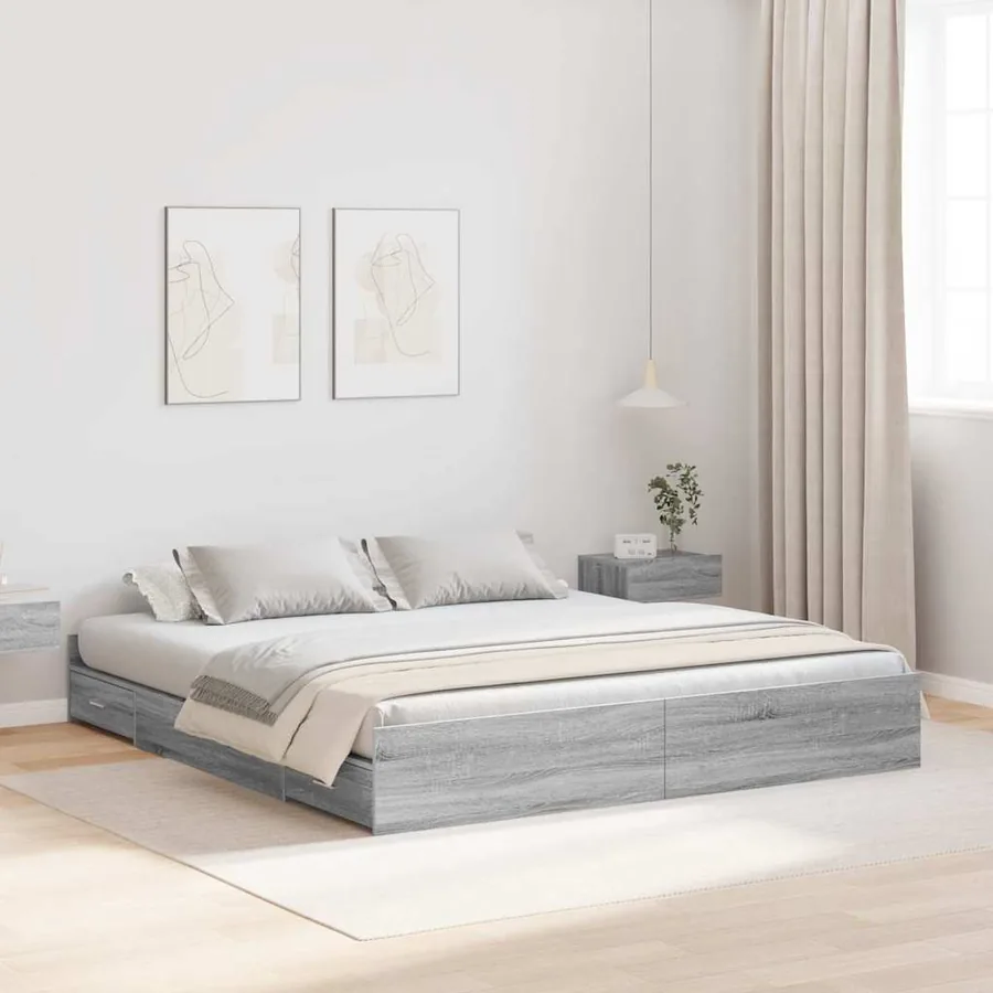Cadre de lit avec rangement Gris Sonoma 200 x 200 cm