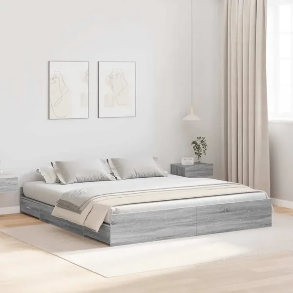 Cadre de lit avec rangement Gris Sonoma 200 x 200 cm