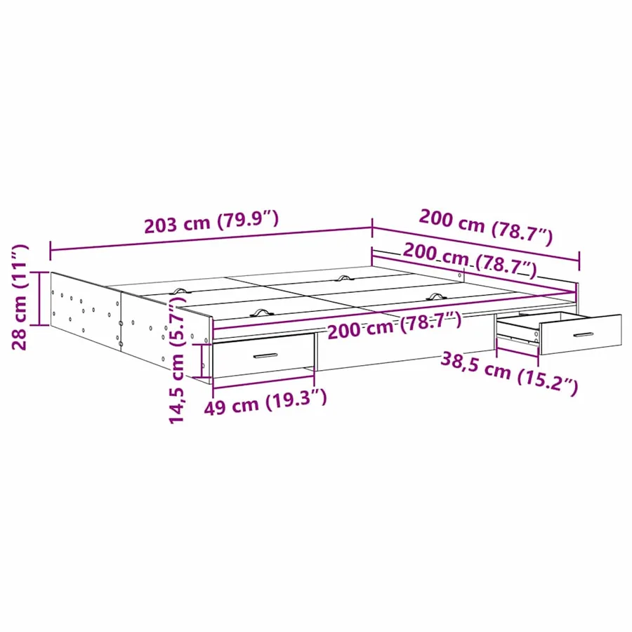 Cadre de lit avec rangement Gris Sonoma 200 x 200 cm - 11
