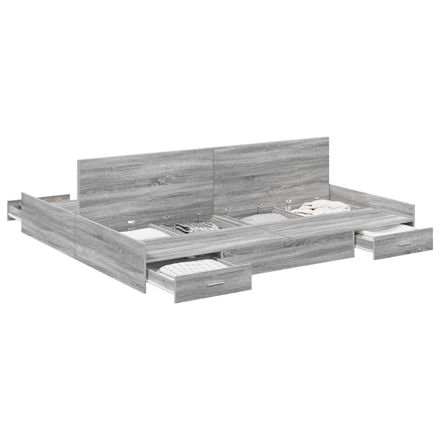 Cadre de lit avec rangement Gris Sonoma 200 x 200 cm - 2