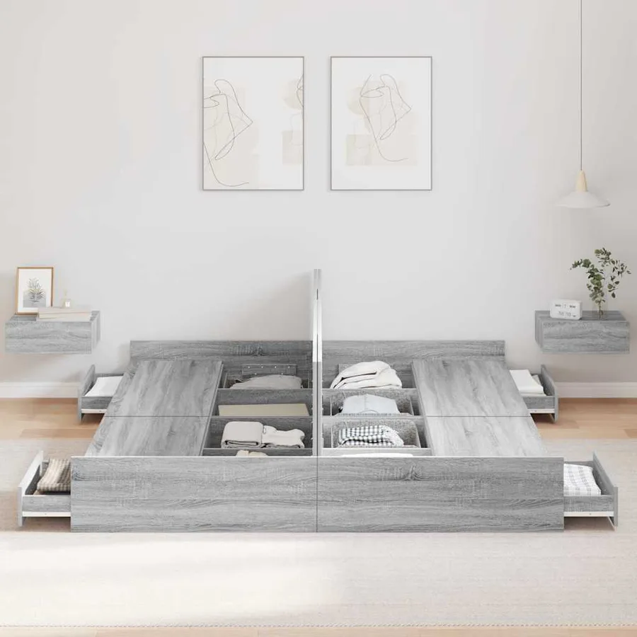 Cadre de lit avec rangement Gris Sonoma 200 x 200 cm - 3