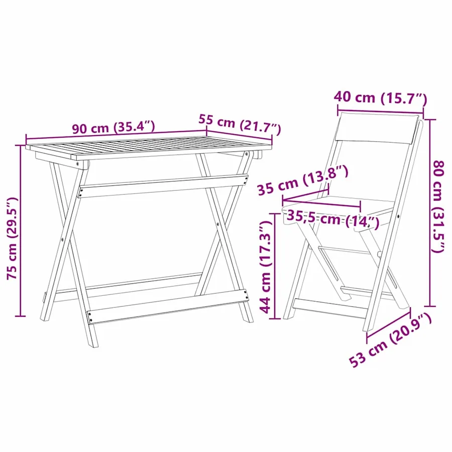 Ensemble bistrot 5 pcs Huile Naturelle Bois d'Acacia Massif - 12