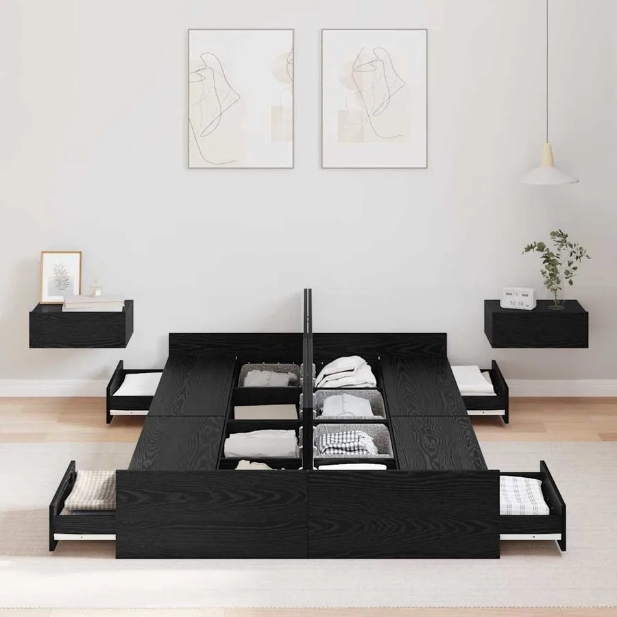 Cadre de lit avec rangement avec tiroir Chêne noir 120 x 200 cm - 3