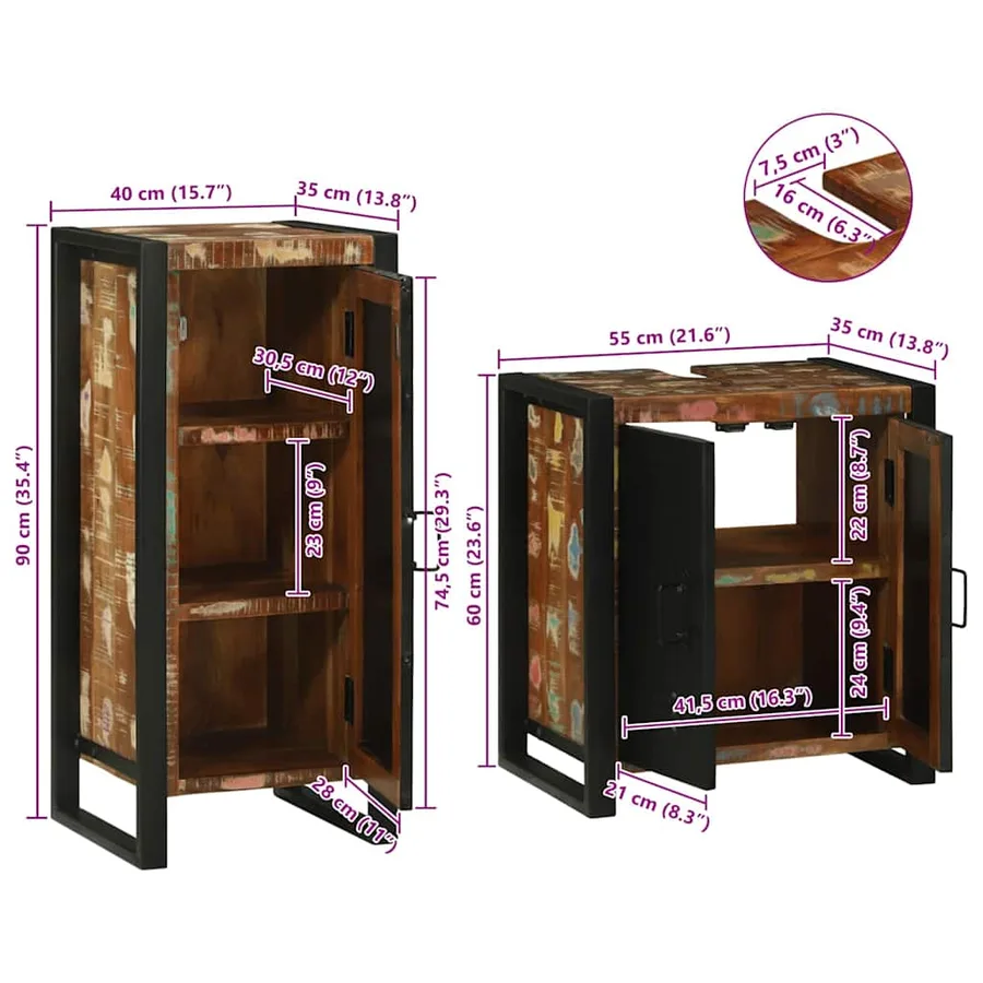 Ensemble de mobilier de salle de bain 2 pcs Bois massif recyclé - 15