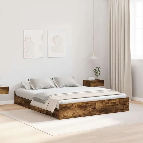 Cadre de lit avec rangement avec tiroir Chêne fumé 135 x 190 cm