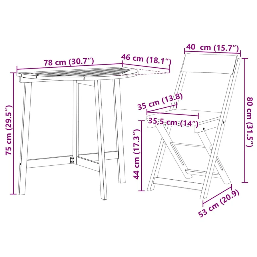 Ensemble bistrot 3 pcs Huile Naturelle Bois d'Acacia Massif - 12