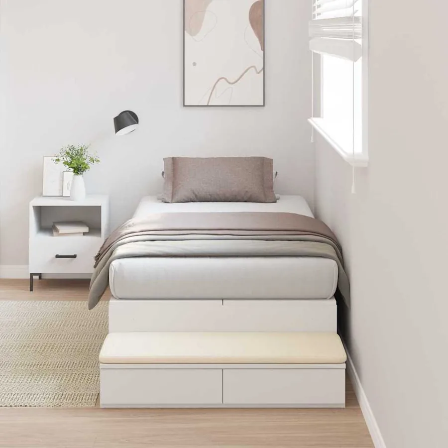 Cadre de lit avec rangement Blanc 100 cm Bois d'ingénierie