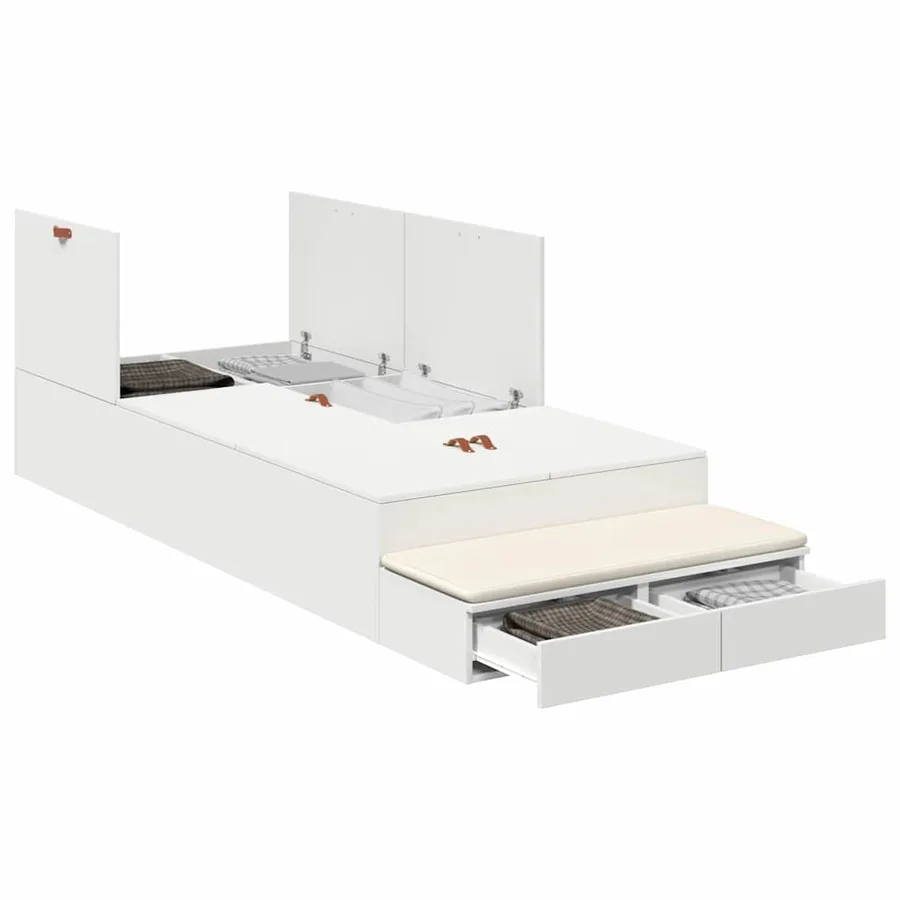 Cadre de lit avec rangement Blanc 100 cm Bois d'ingénierie - 3