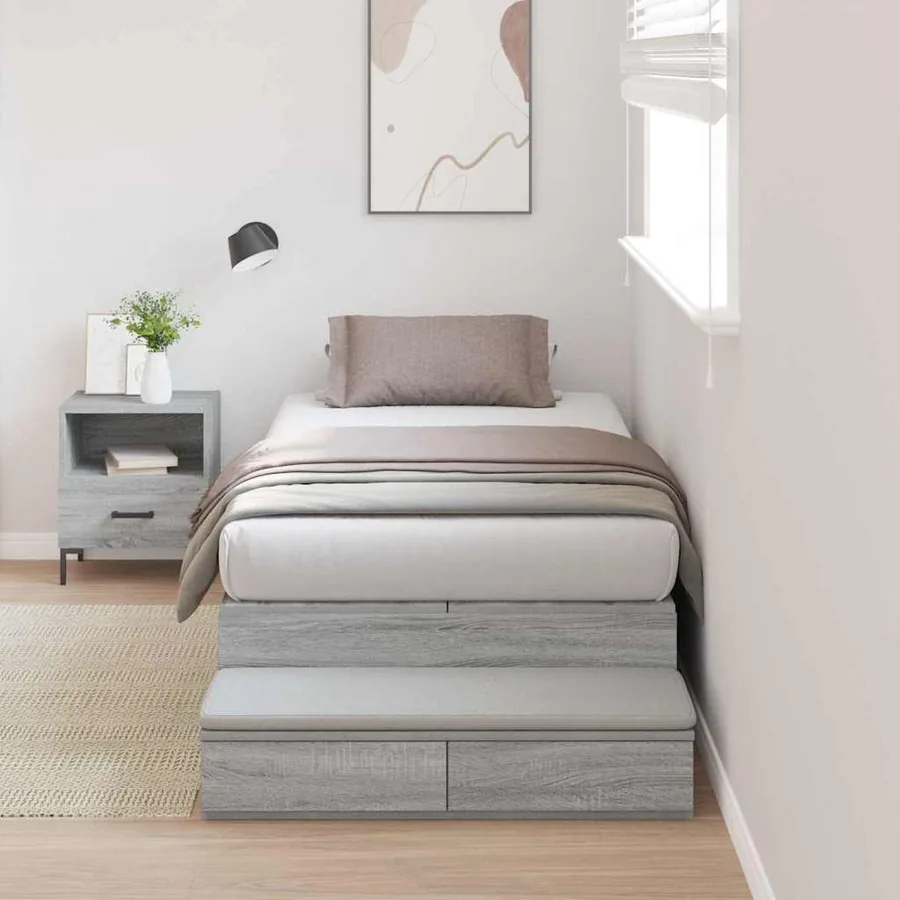 Cadre de lit avec rangement avec tiroir Gris Sonoma 100 cm