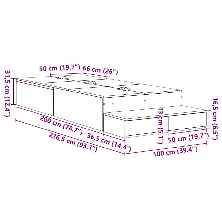 Cadre de lit avec rangement avec tiroir Gris Sonoma 100 cm - 11