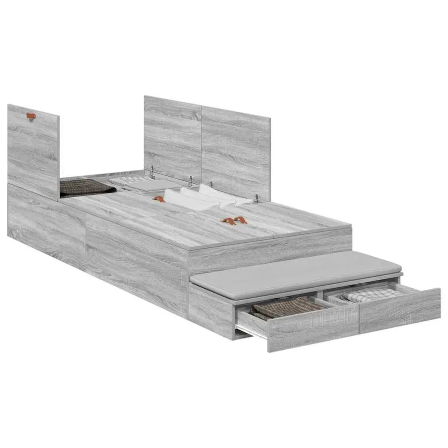 Cadre de lit avec rangement avec tiroir Gris Sonoma 100 cm - 3