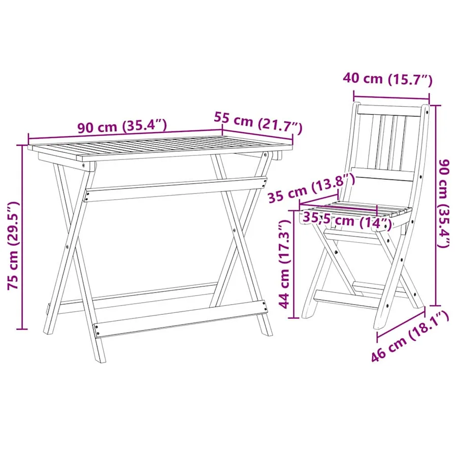 Ensemble bistro de jardin 5 pcs Marron Bois d'Acacia Massif - 12