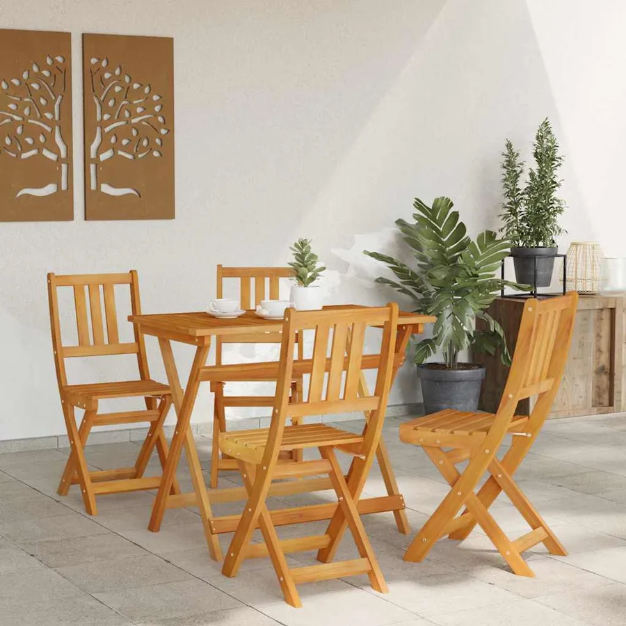 Ensemble bistro de jardin 5 pcs Marron Bois d'Acacia Massif - 4