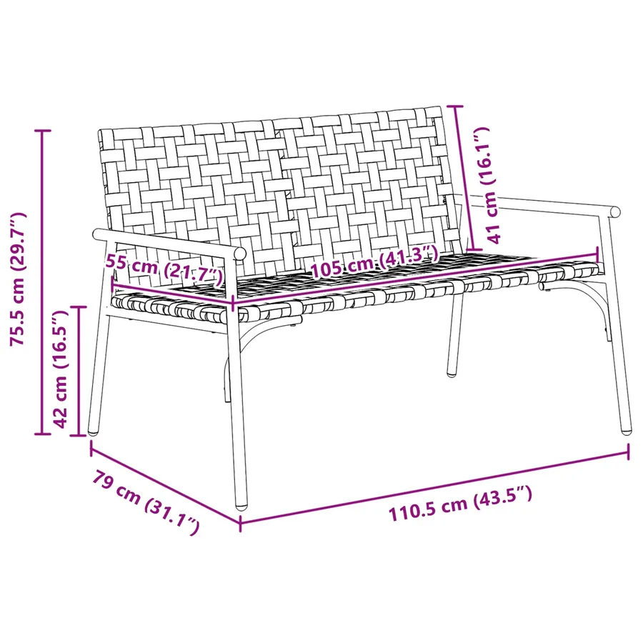 Chaise de jardin Marron 110,5 x 79 x 75,5 cm polyrotin - 10