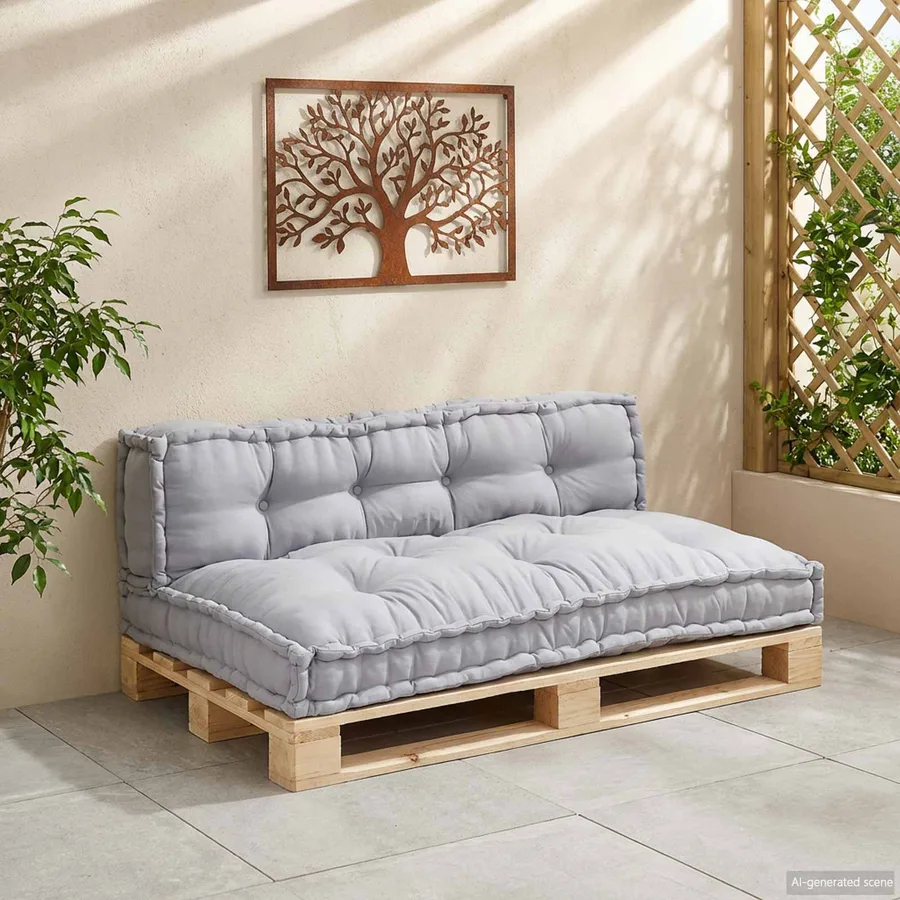 Coussin de canapé sur palette 2 pcs Gris 120 x 80 x 38 cm Tissu - 3