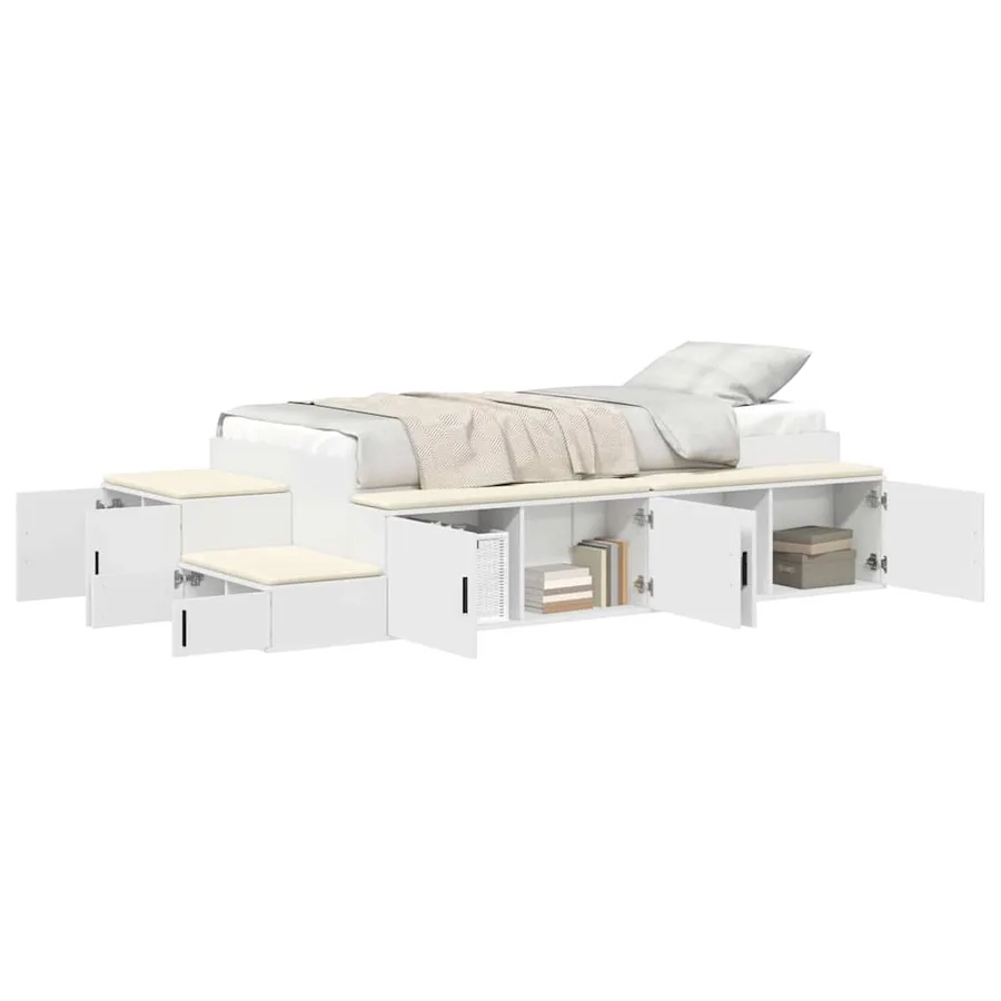 Cadre de lit avec rangement Blanc 90 cm Bois d'ingénierie - 3