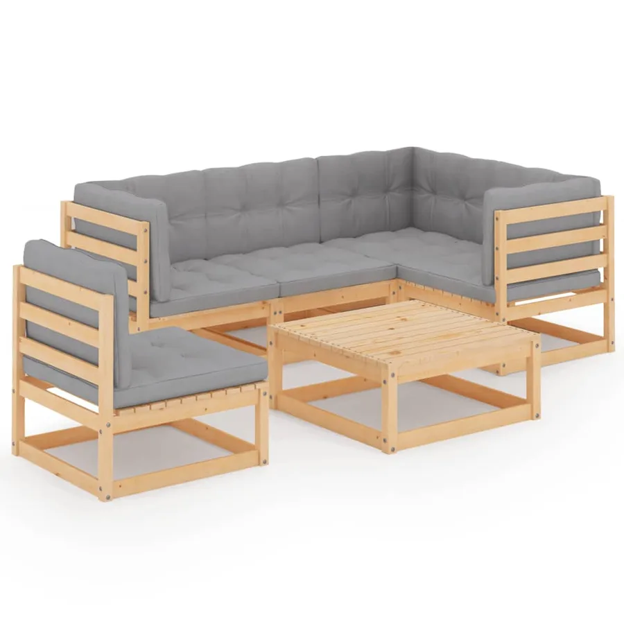 Salon de jardin 6 pcs avec coussins Bois de pin massif - 2
