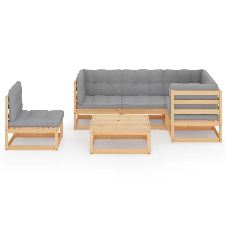 Salon de jardin 6 pcs avec coussins Bois de pin massif - 3