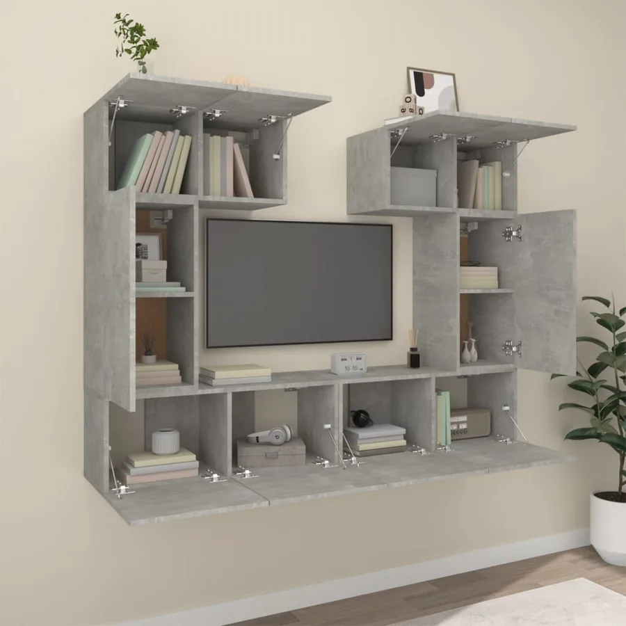 Ensemble de meubles TV 6 pcs Gris béton Bois d'ingénierie - 3