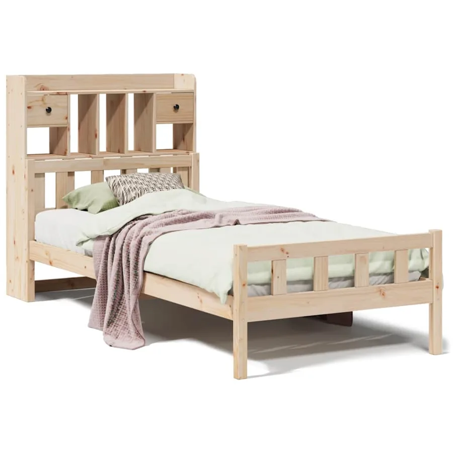 Lit bibliothèque sans matelas 90x190 cm bois de pin massif - 2