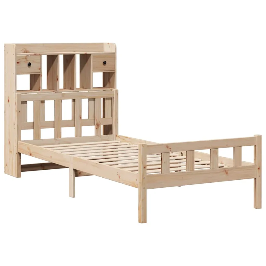 Lit bibliothèque sans matelas 90x190 cm bois de pin massif - 3