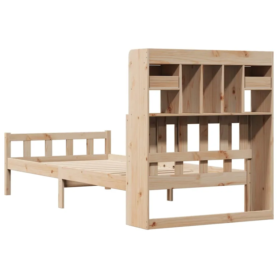Lit bibliothèque sans matelas 90x190 cm bois de pin massif - 6