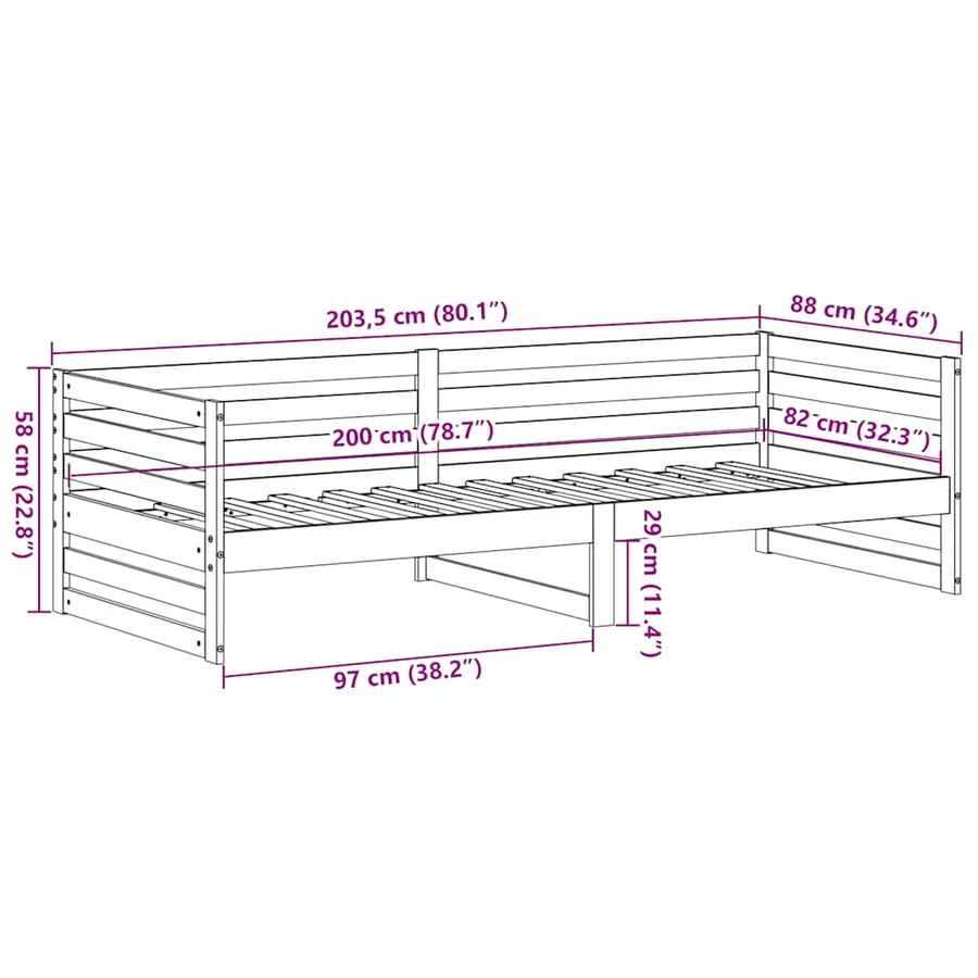 Lit de jour sans matelas 80x200 cm en pin massif - 10