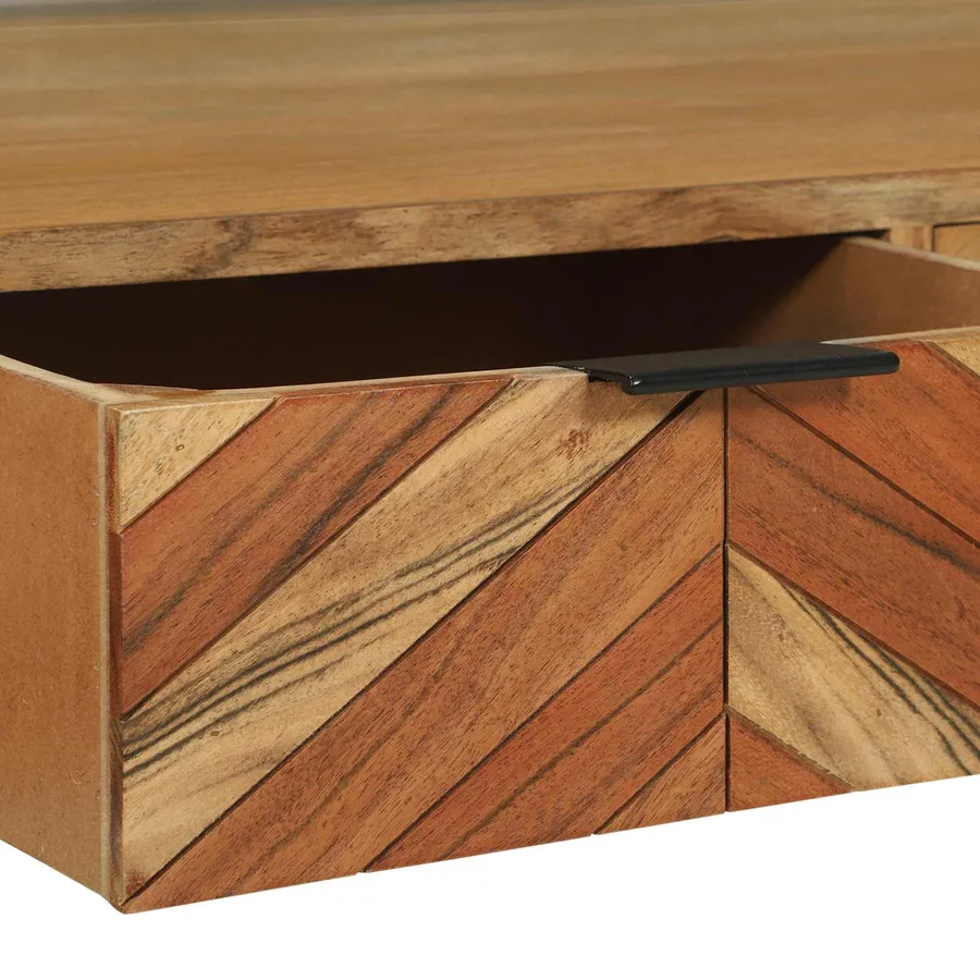 Meuble TV Marron 100 x 35 x 50 cm Bois d'Acacia Massif - 10