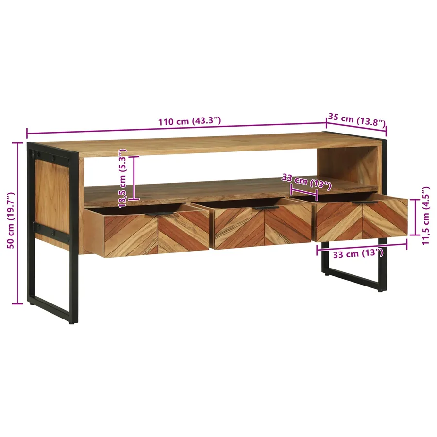 Meuble TV Marron 100 x 35 x 50 cm Bois d'Acacia Massif - 13