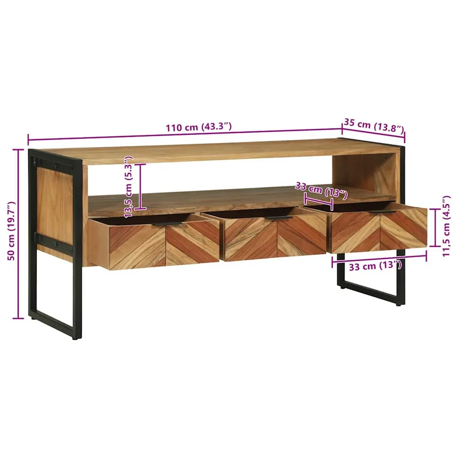 Meuble TV Marron 100 x 35 x 50 cm Bois d'Acacia Massif - 14
