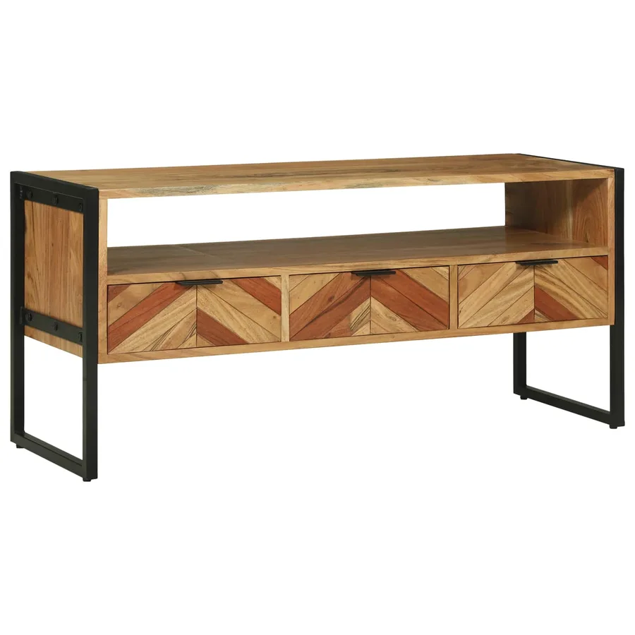 Meuble TV Marron 100 x 35 x 50 cm Bois d'Acacia Massif - 2