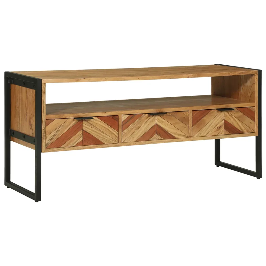 Meuble TV Marron 100 x 35 x 50 cm Bois d'Acacia Massif - 3